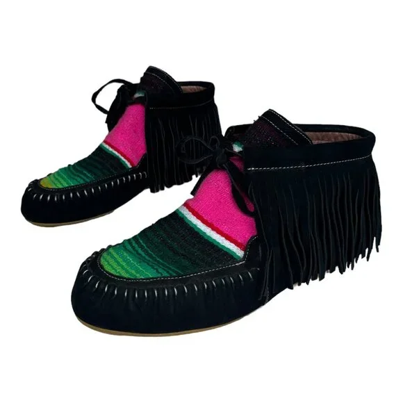 L&B Black Leather Serape Moccasins Women Size 11 NWOT - Picture 2 of 9